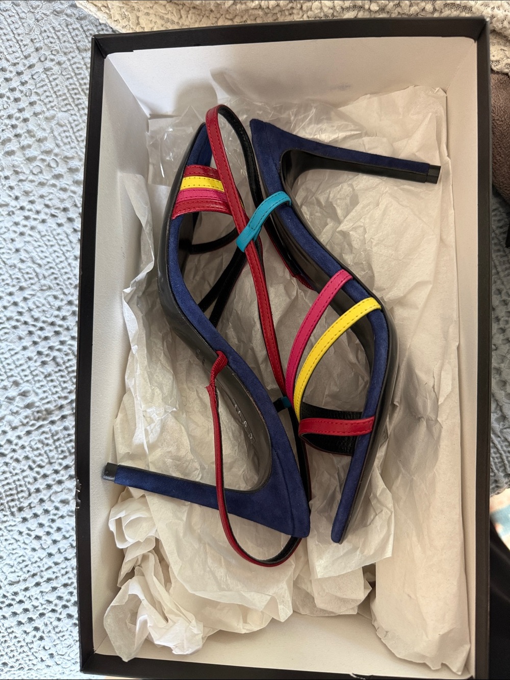 NIB Barneys New York Black Multicolor Slingback Heels
